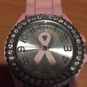 Pink ribbon simple water resistant watch